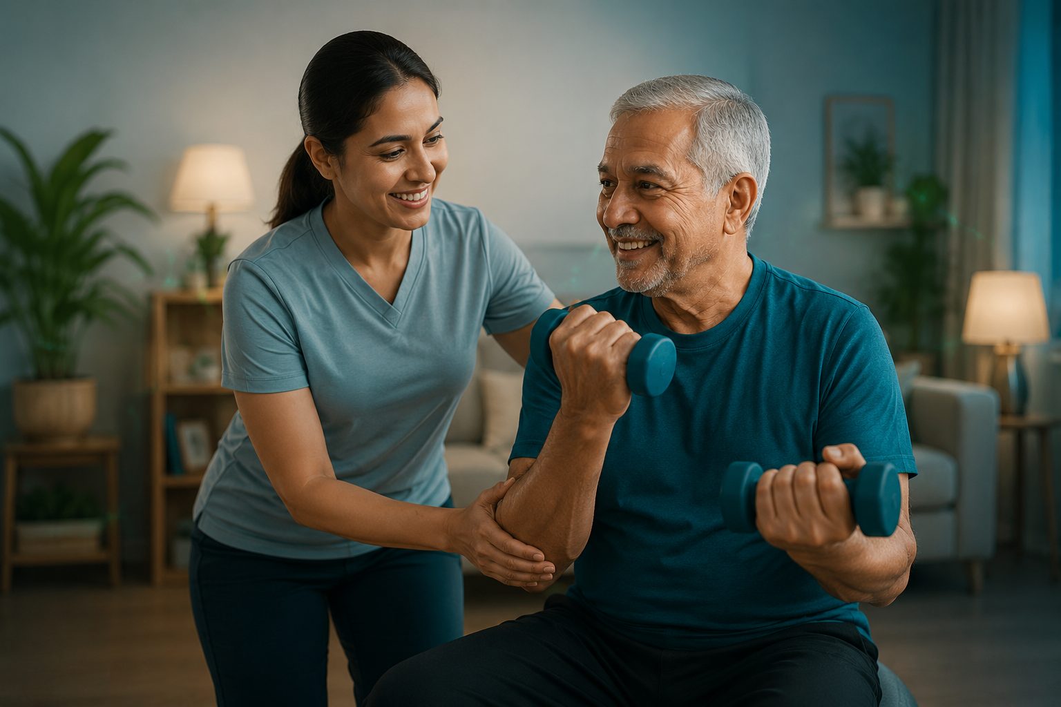 Aarolife specialist helping senior with exercises
