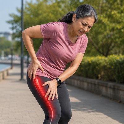IT band syndrome — highlighted outer thigh pain area during activity